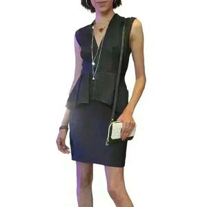 GUESS By Marciano Black Peplum  Dress Size 0 Sleeveless Open Back Deep V-Neck